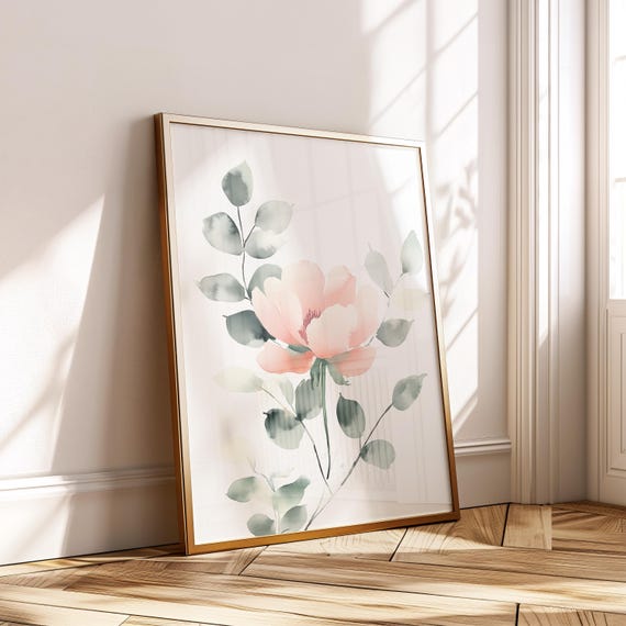 Minimal Peony Watercolor Botanical Art Print