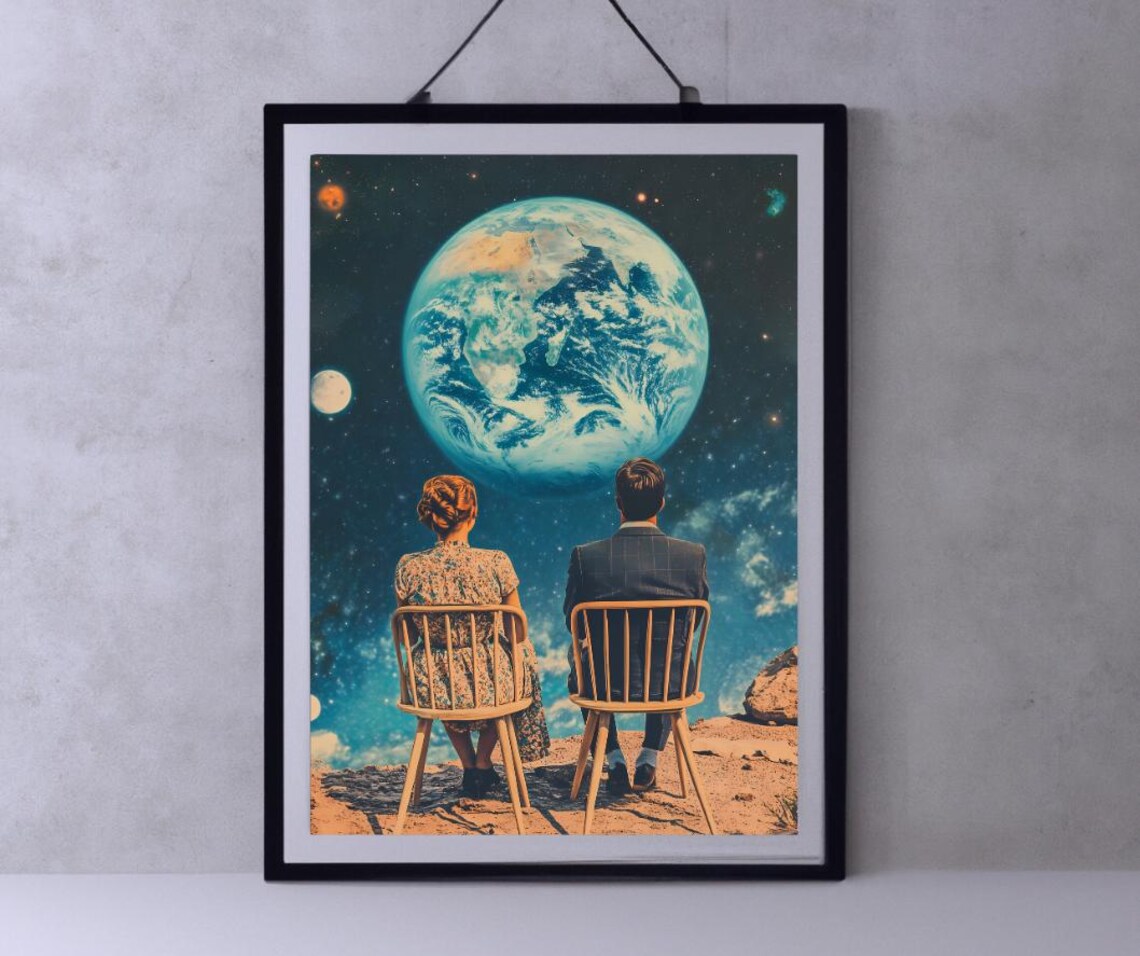 Retro Space Poster Print, 70s Surreal Decor