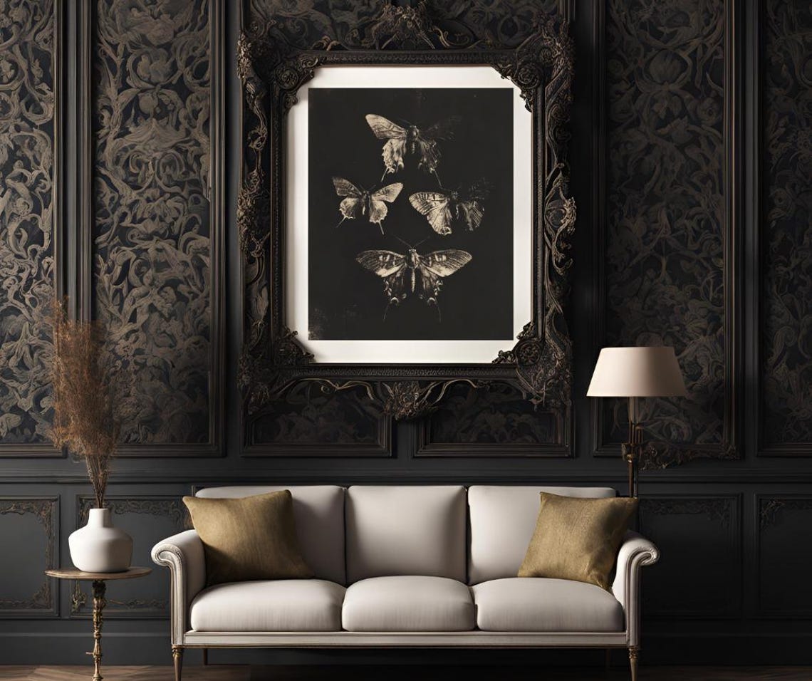 Dark Butterfly Print Vintage Butterfly Art Black Butterfly Print Black Background Dark Wall Art Insect Poster Art Prints - Image 3
