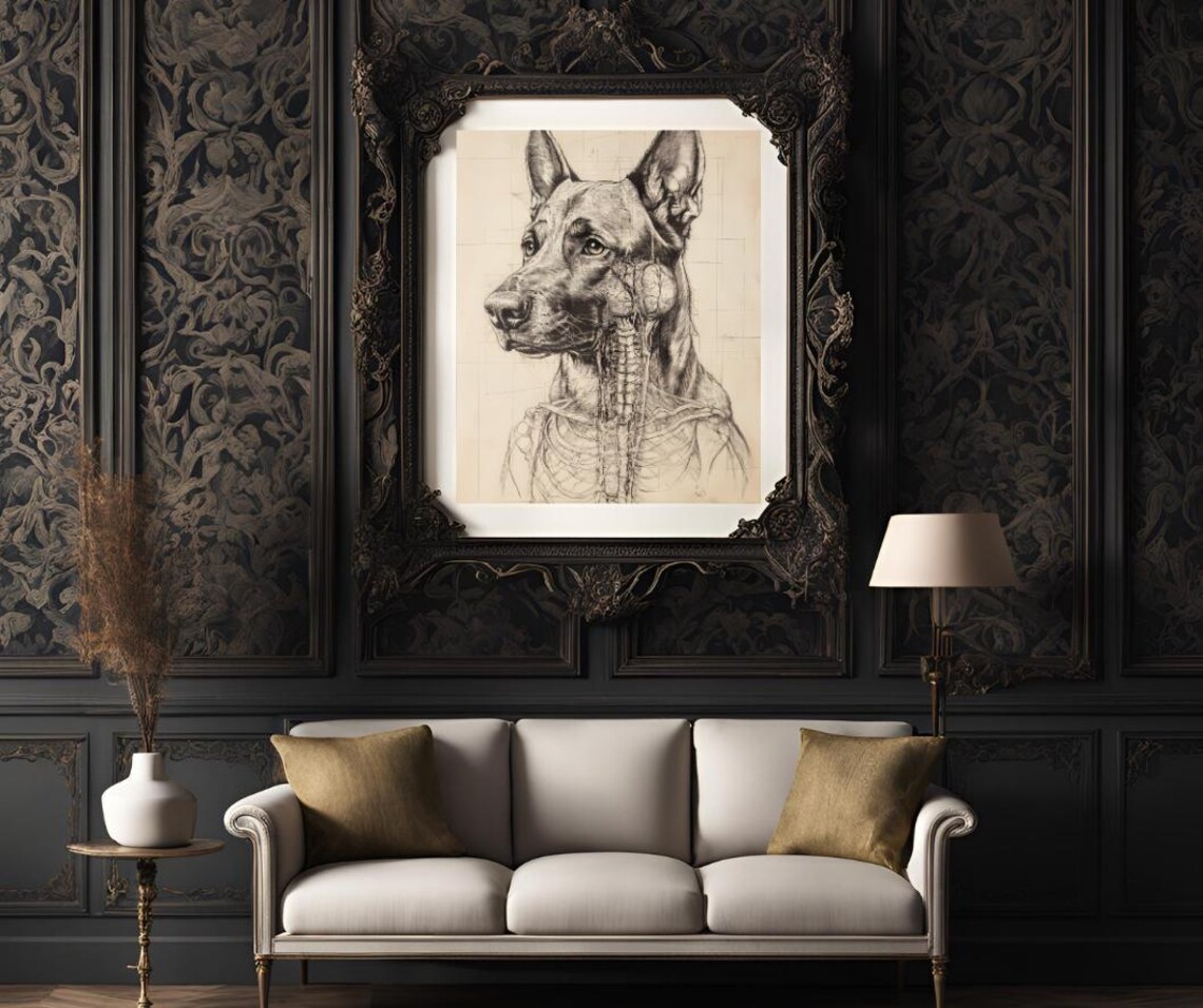 Anatomical Dog Sketch Scientific Canine Study Vintage Line Art Poster - Image 3