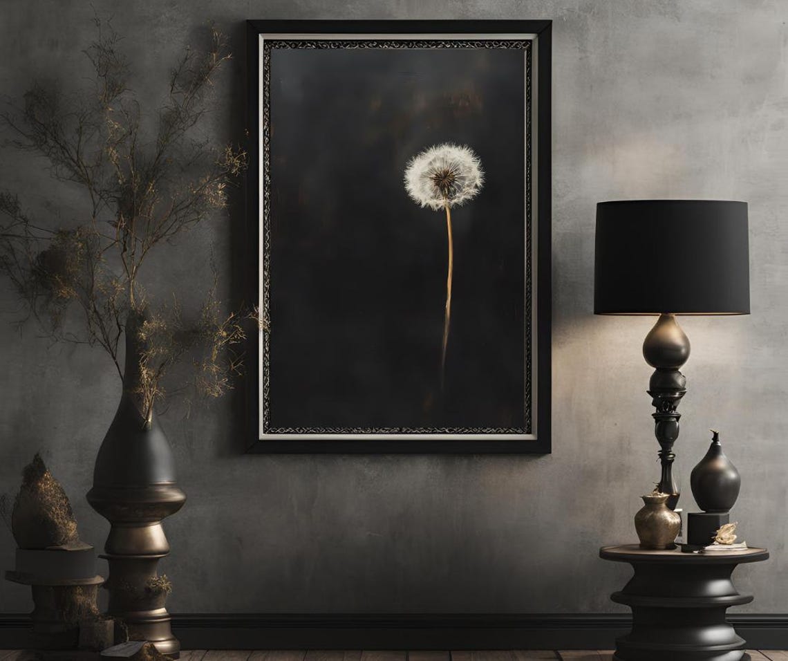Single Dandelion Seed Head on a Dark Moody Black Background Poster - Image 2