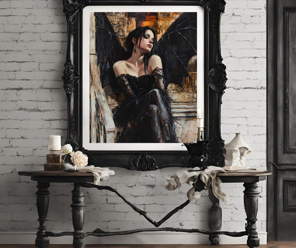Dark Angel Art Gothic Woman With Black Wings Mysterious Wall Decor Gift For Fantasy Lovers - Image 4