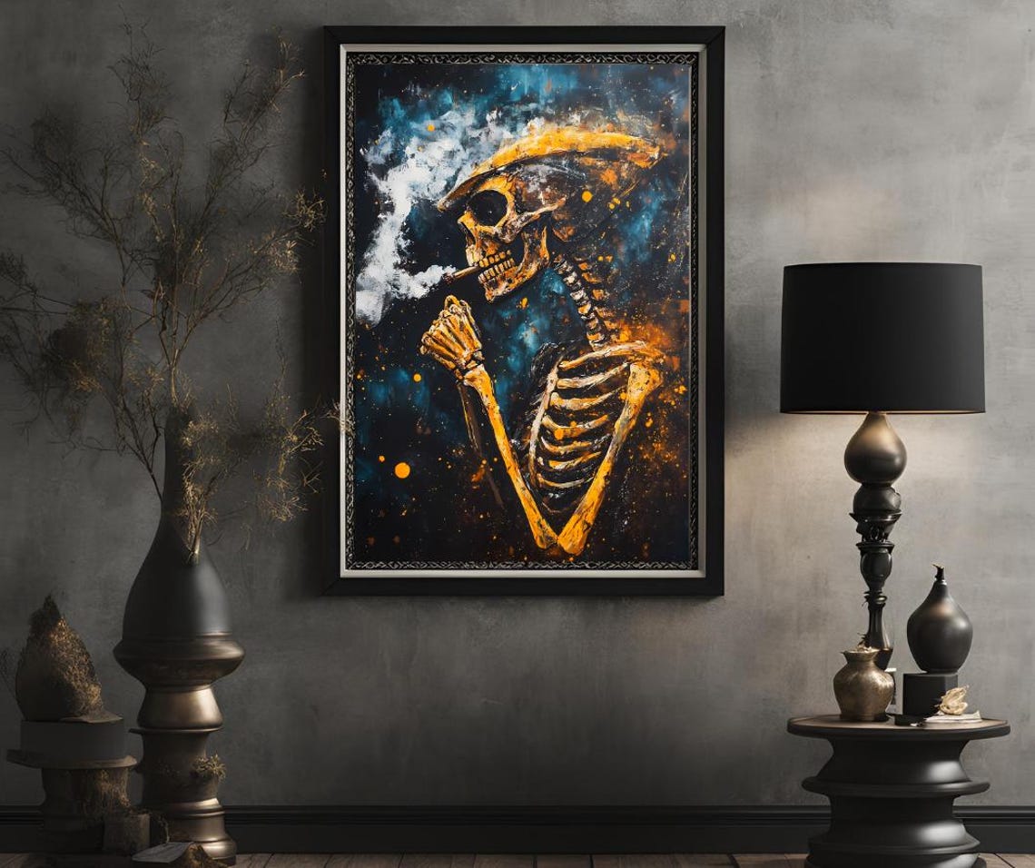Van Gogh Print Skull Of A Skeleton With Burning Cigarette Moody Dark Academia Print Dark Wall Art Skull Art Print Gothic Wall Art - Image 2