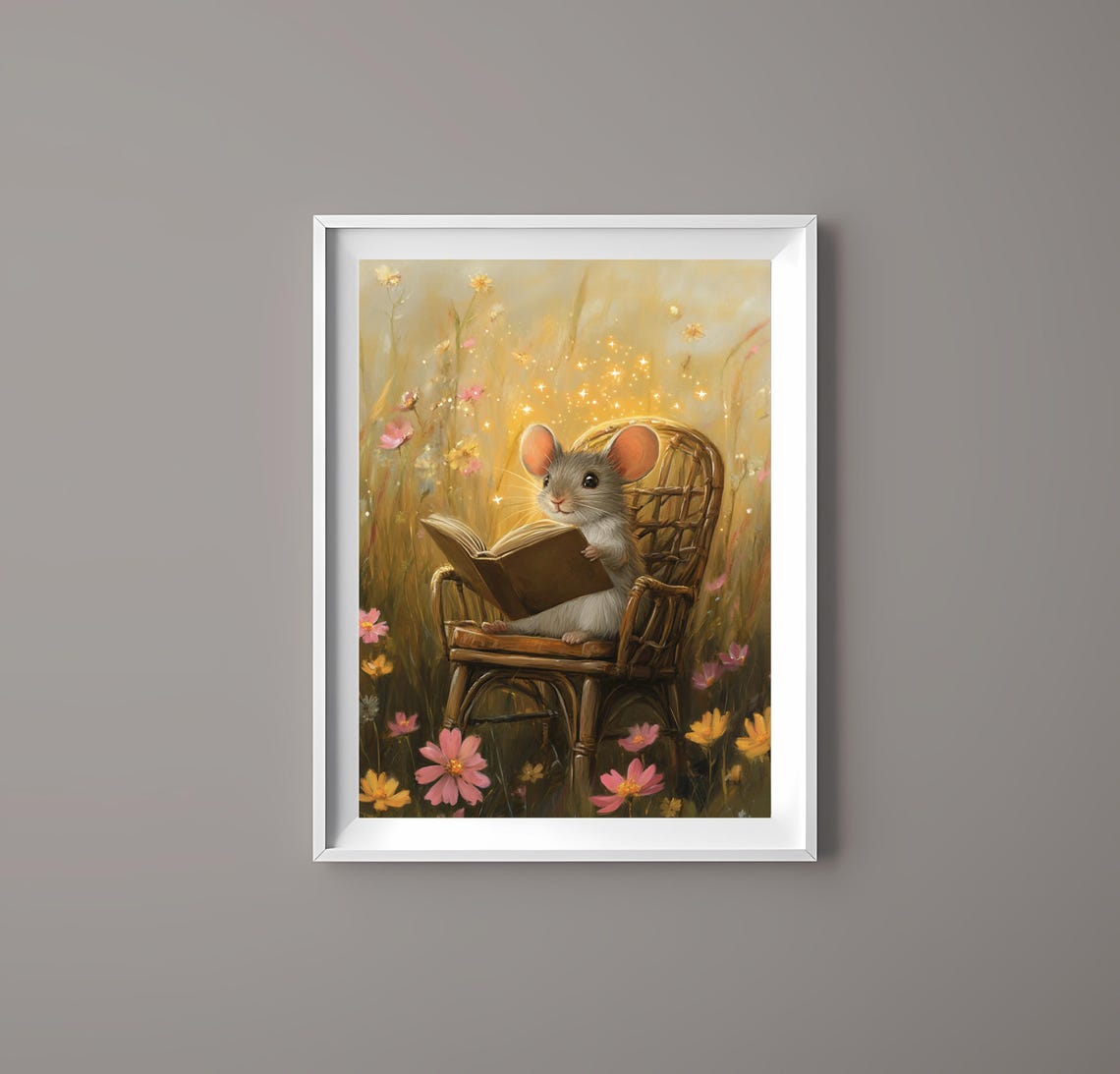 Charming Little Mouse Reading a Book in a Sunlit Flower Meadow Poster - Image 4