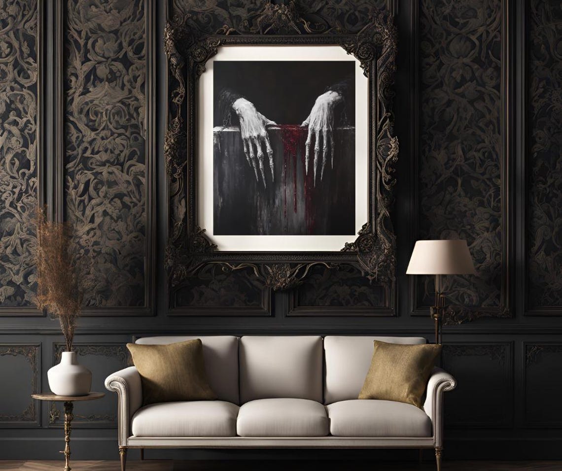 Pale Clawed Hands Gripping Dark Stone With Dripping Blood Poster - Image 3