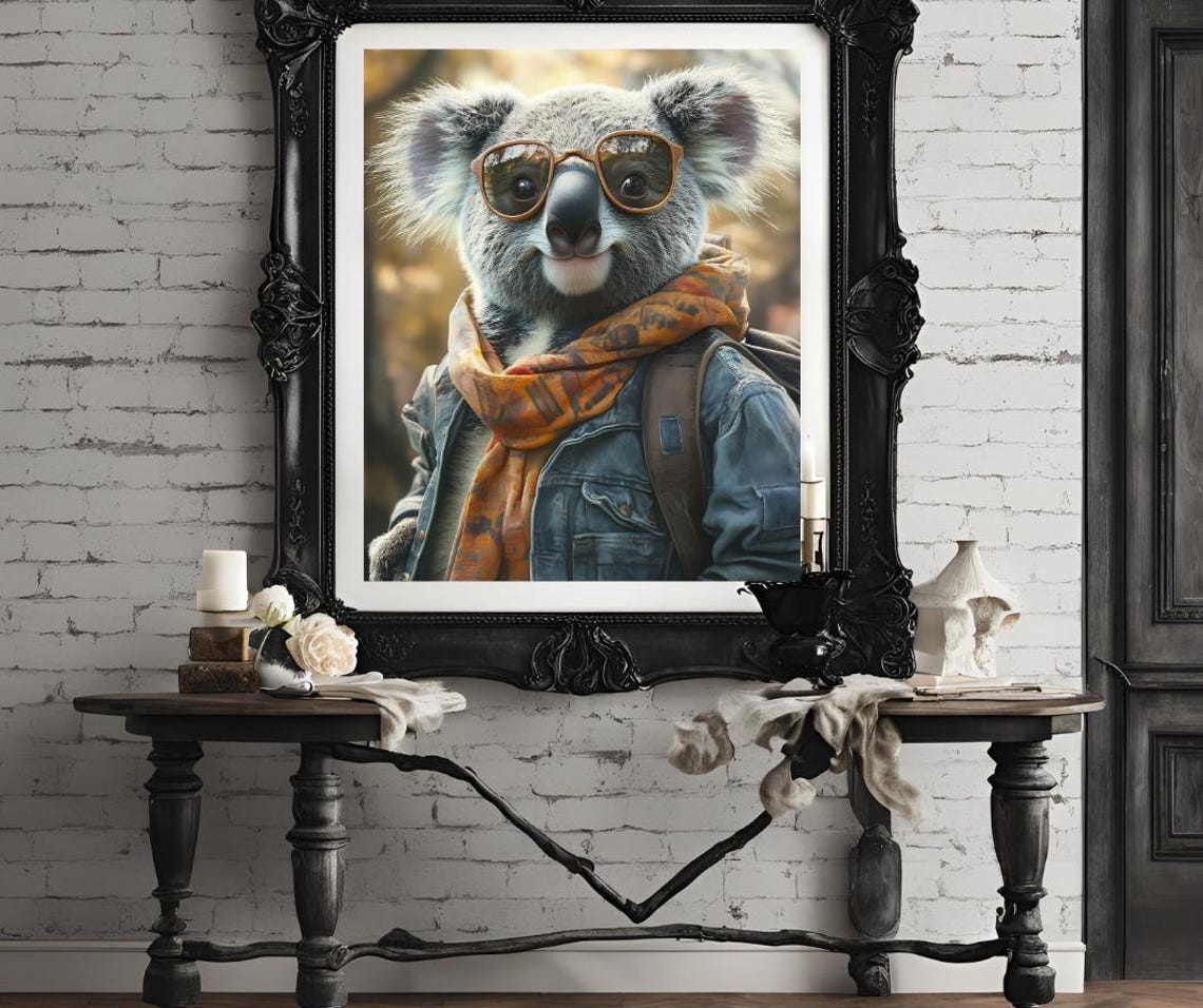 Koala Backpacker With Sunglasses Scarf and Denim Jacket Art Poster - Image 4