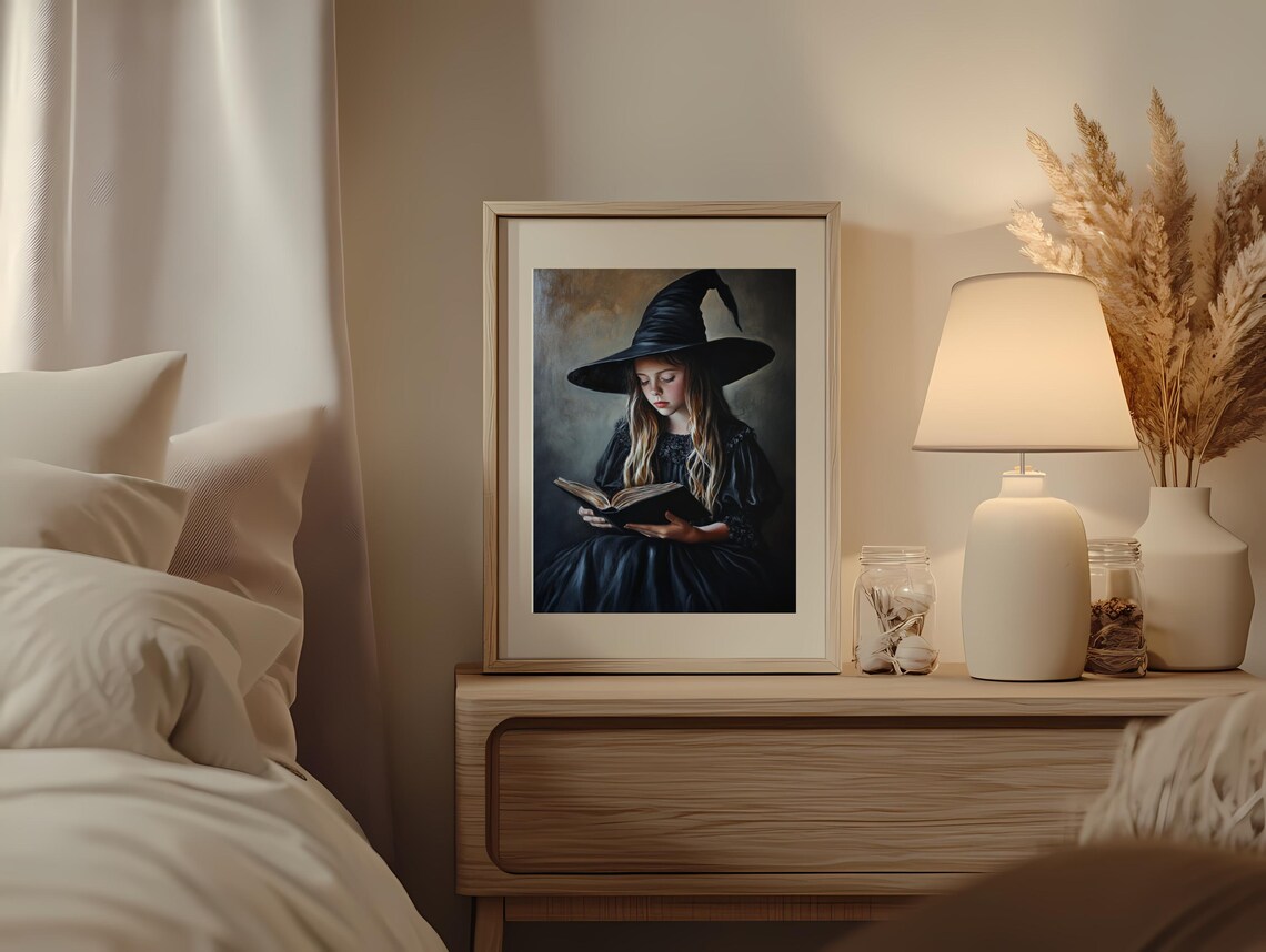 Little Witch Girl Reading Magic Book Dark Enchanting Fantasy Poster - Image 3
