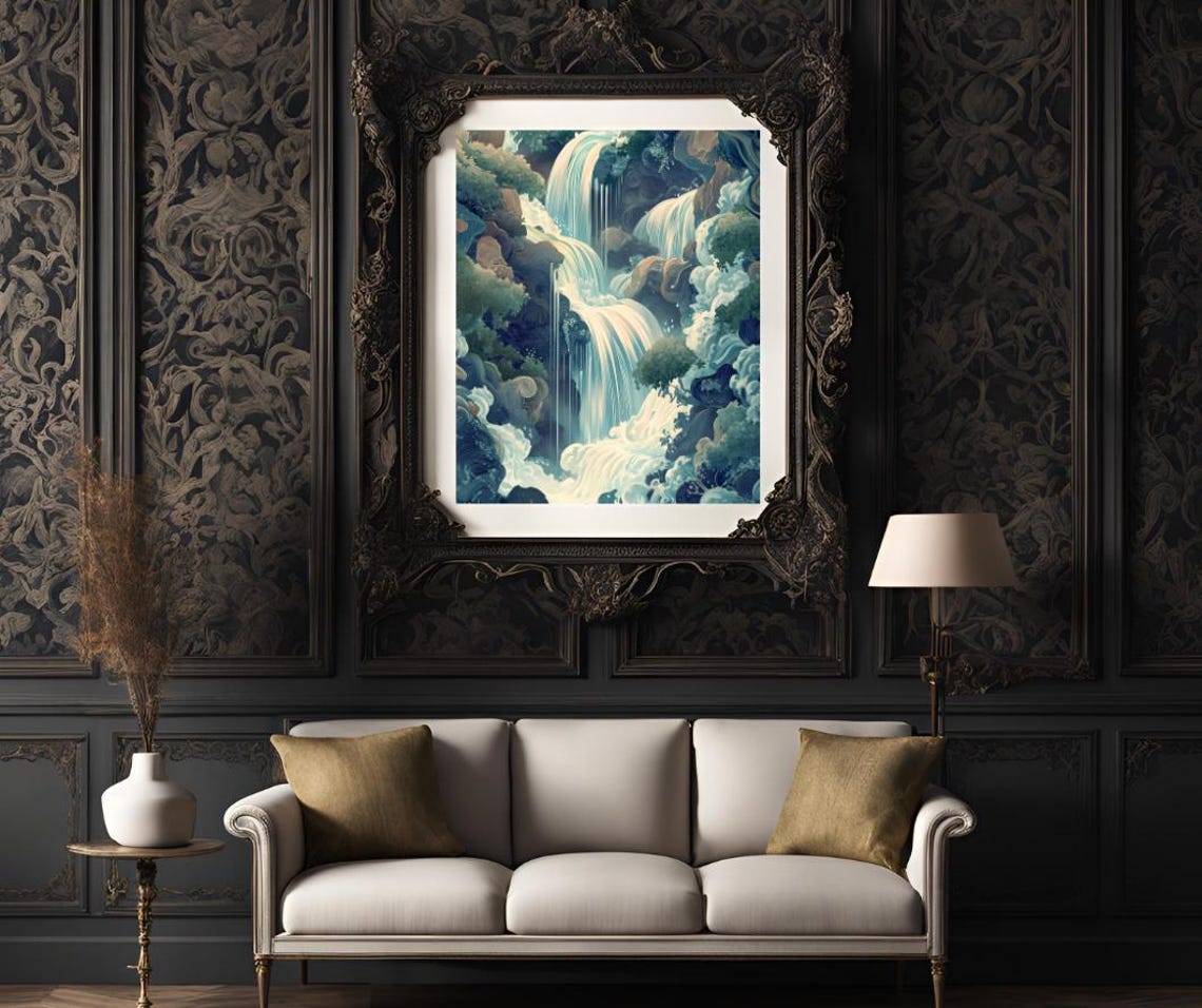 Hokusai Ukiyo E Framed Japanese Waterfall Wall Art Landscape Poster Print Blue Green Japanese Home Decor - Image 3
