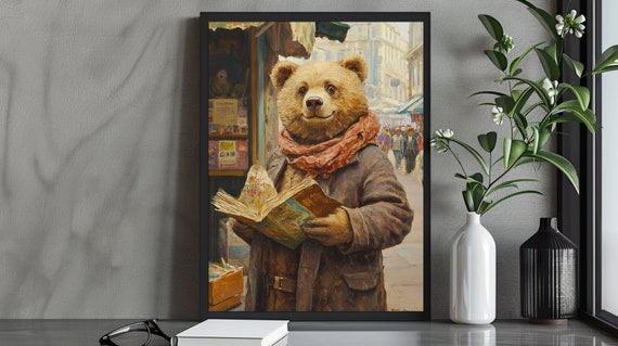 Charming Vintage Bear Illustration Art Print Whimsical Nursery Wall Dcor For Animal Lovers And Retro Enthusiasts