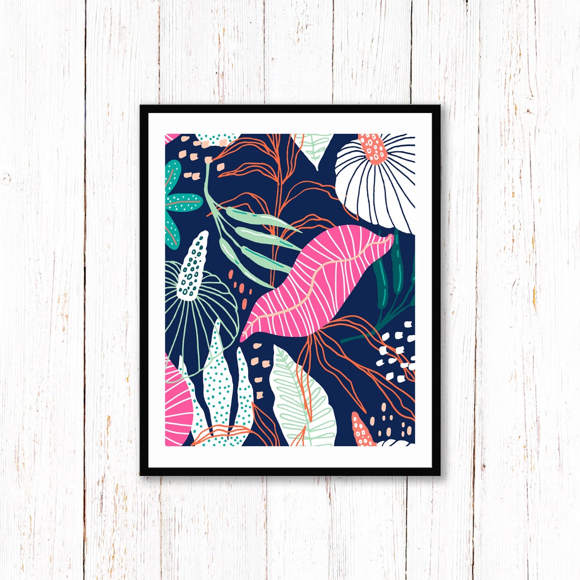 Tropical Leaf Pattern Navy Pink Anthurium Exotic Foliage Poster - Image 2
