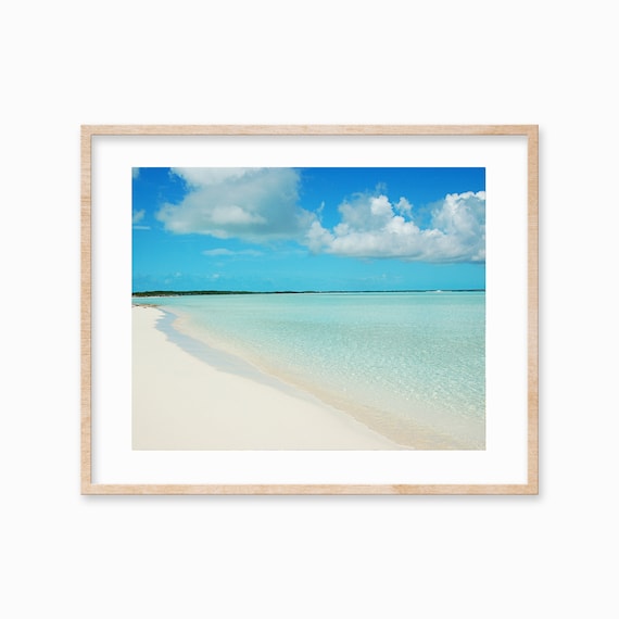 White Sand Beach Turquoise Sea Fluffy Clouds Blue Sky Photo Poster