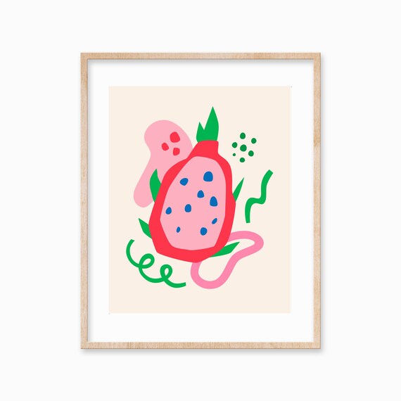 Bright Dragon Fruit Abstract Illustration Pink Red Pop Art Poster