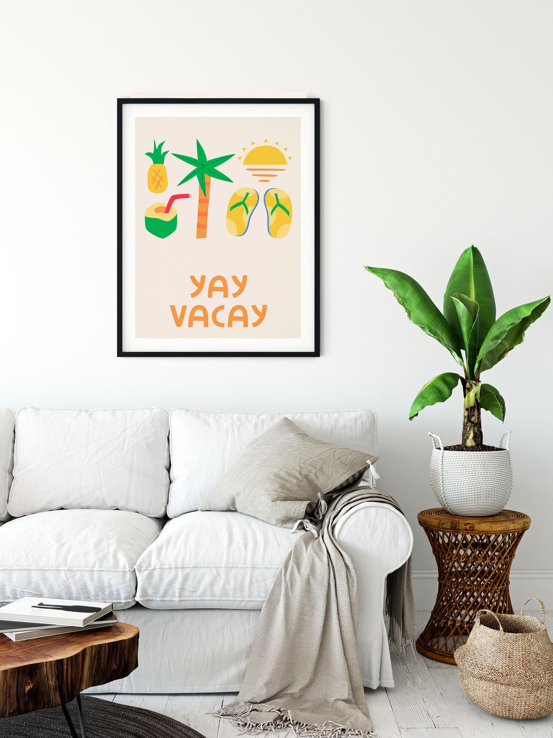 Yay Vacay Summer Tropical Art Palm Tree Pineapple Flip Flops Poster - Image 2