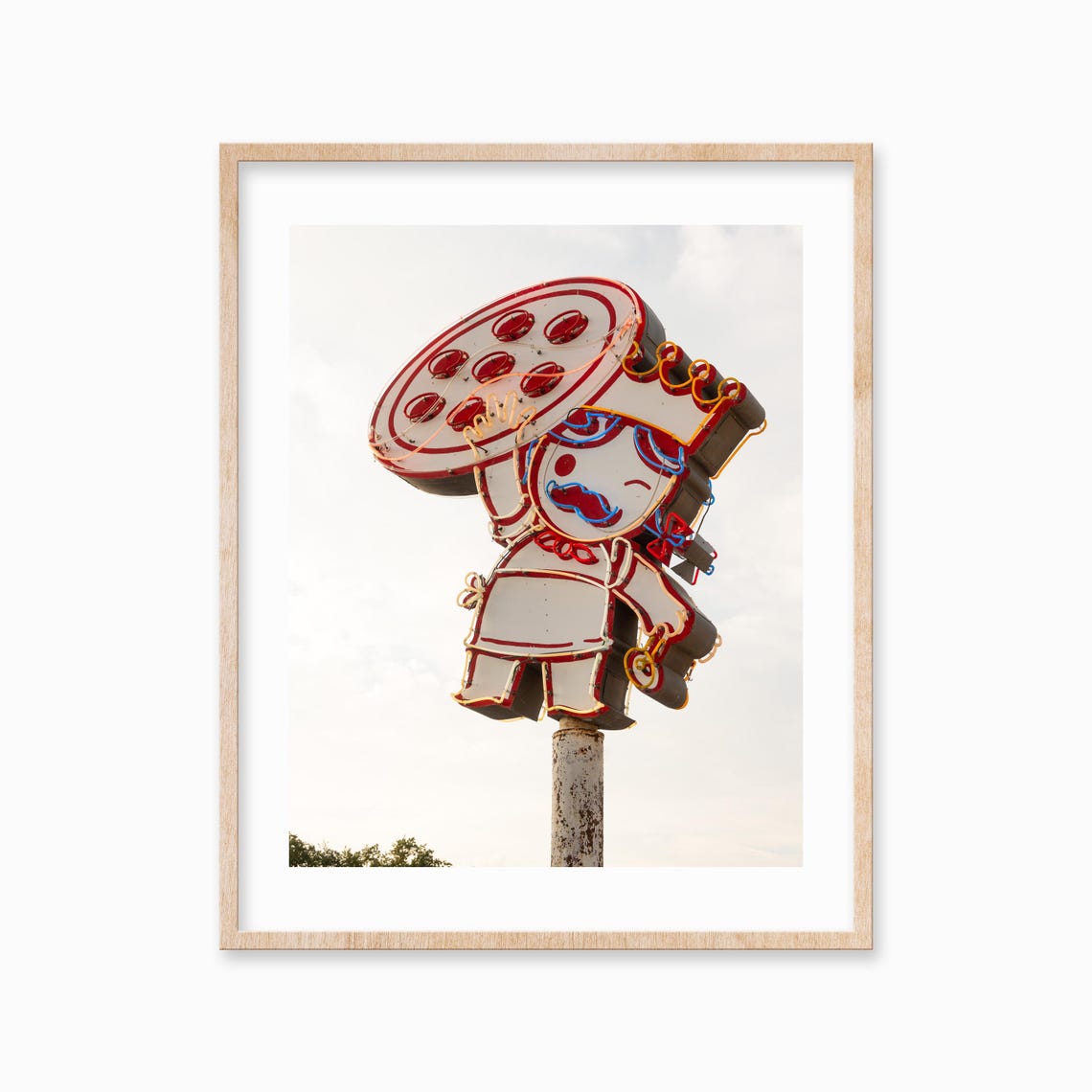 Retro Neon Pizza Chef Sign Photograph Pizzeria Diner Decor Print