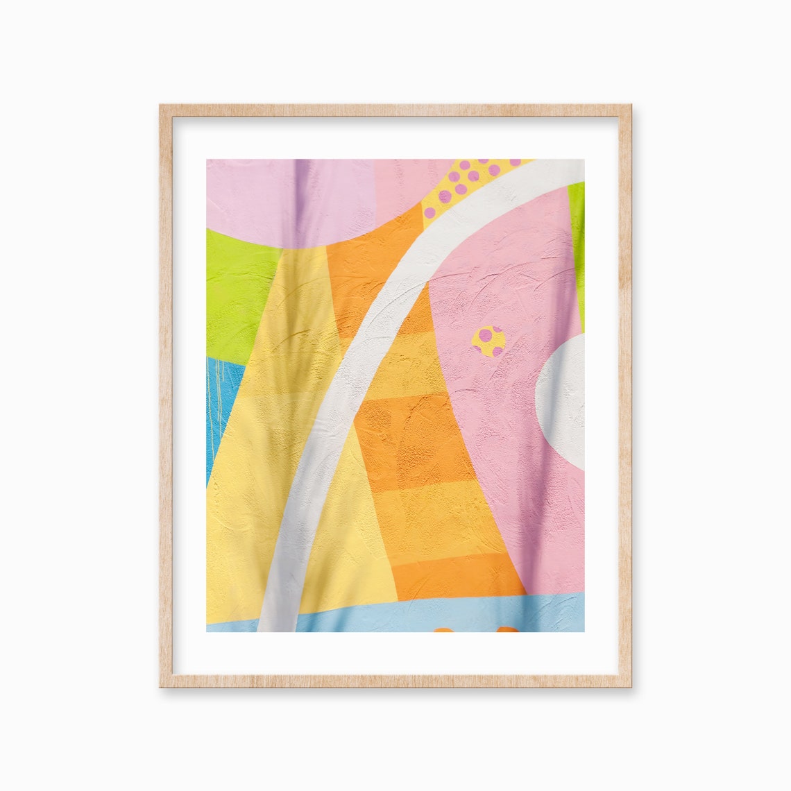 Pink and Orange Abstract Curved Geometric Painted Mural Poster