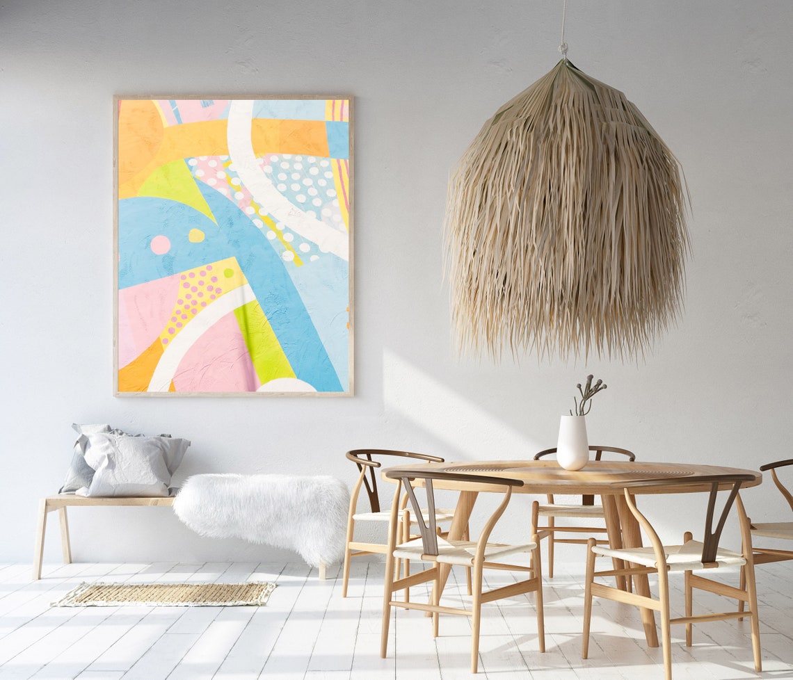 Pastel Colorful Abstract Geometric Mural Art with Polka Dots Poster - Image 3