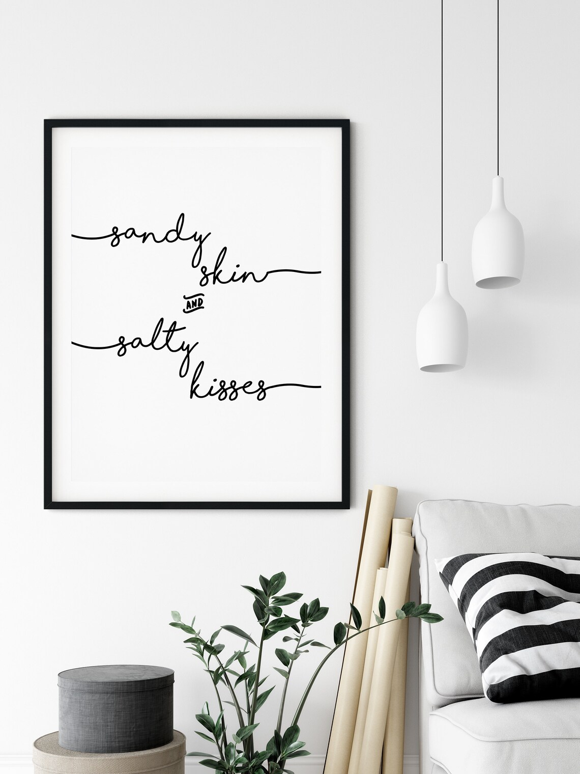 Sandy Skin and Salty Kisses Beach Script Quote Typography Poster - Image 3