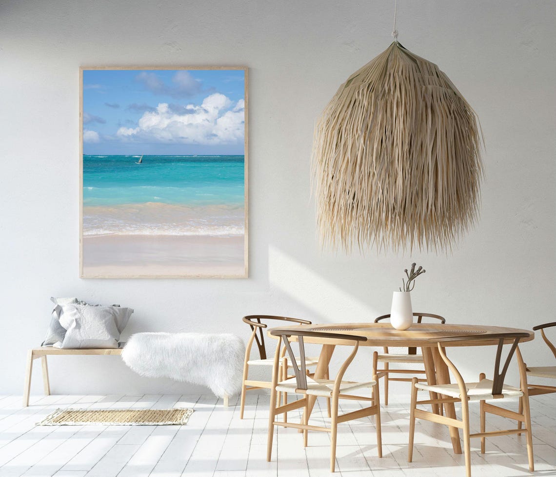 Turquoise Ocean Waves White Sand Beach Cloudy Sky Photo Poster - Image 3