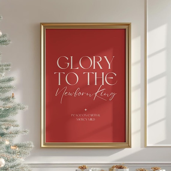 Glory To The Newborn King Red Christmas Carol Lyrics Bold Holiday Art Print