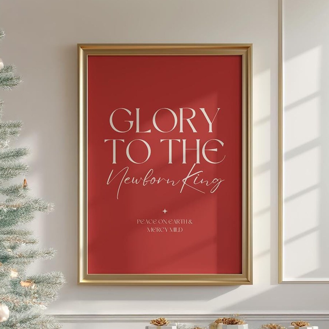 Glory To The Newborn King Red Christmas Carol Lyrics Bold Holiday Art Print