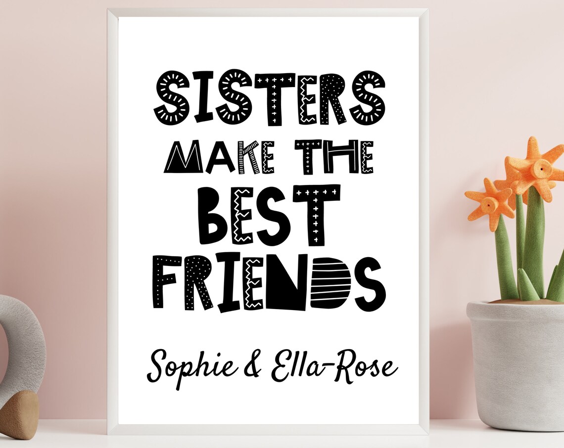 Personalised Sisters Best Friends Gift Playful Type Olivia Zara Poster - Image 2