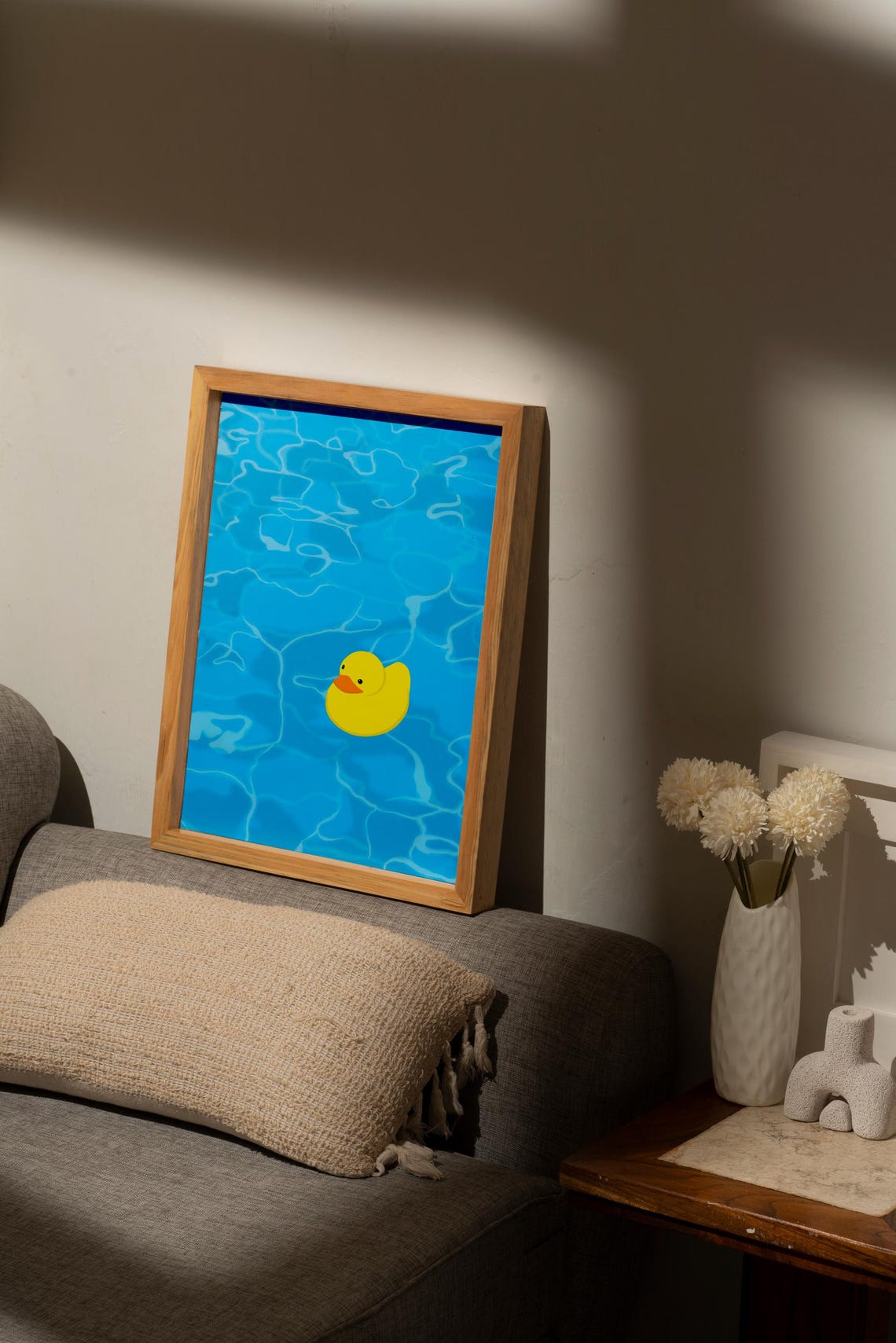 Rubber Duck Floating in Bright Blue Pool Water Summer Art Print - Image 4