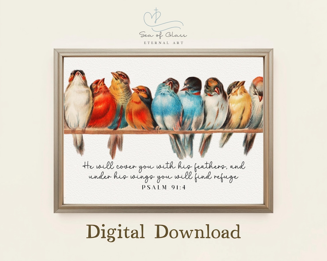 Psalm 91:4 Bird Print Christian Scripture Art Print