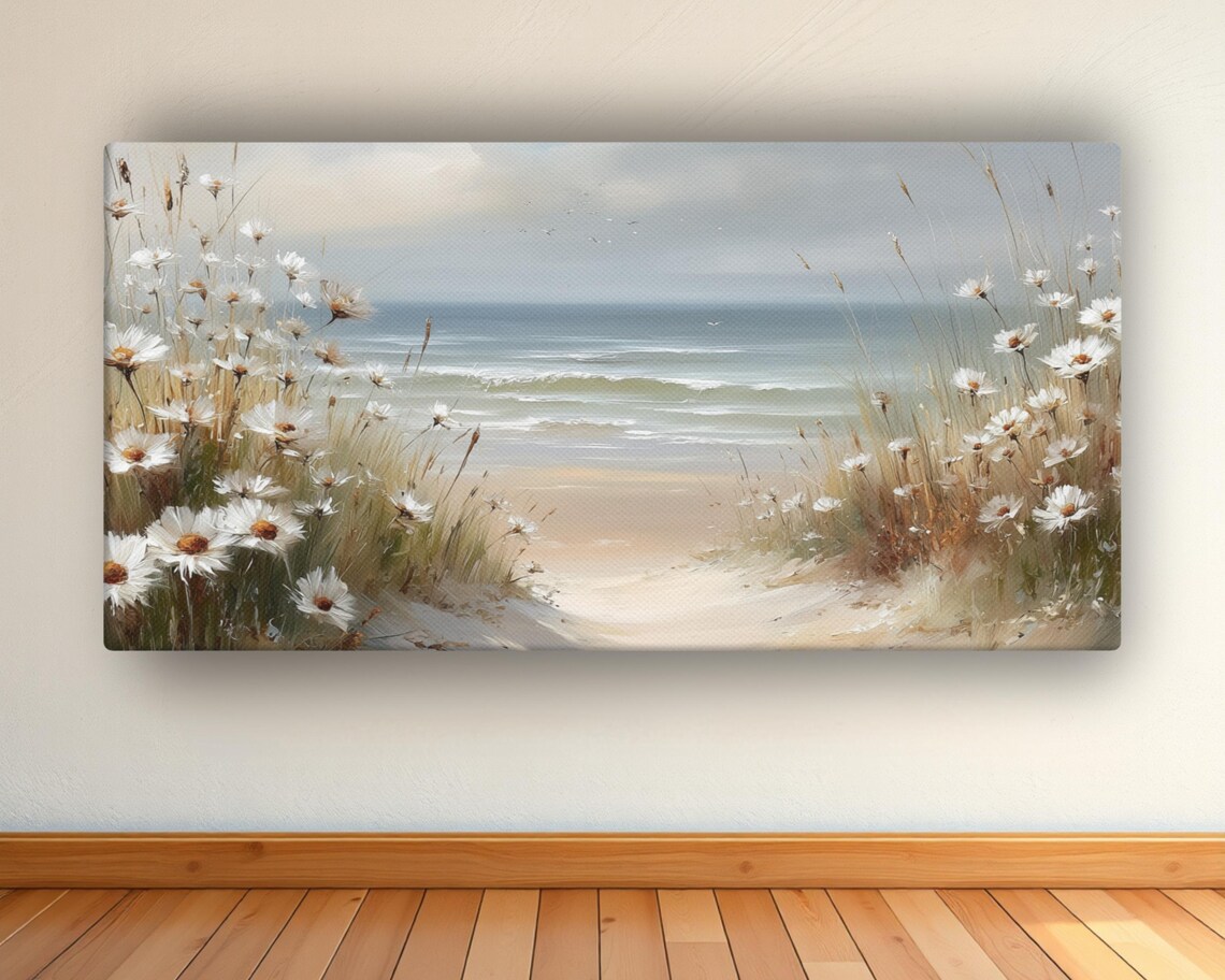 Daisy Beach Path Coastal Floral Seascape Art Print