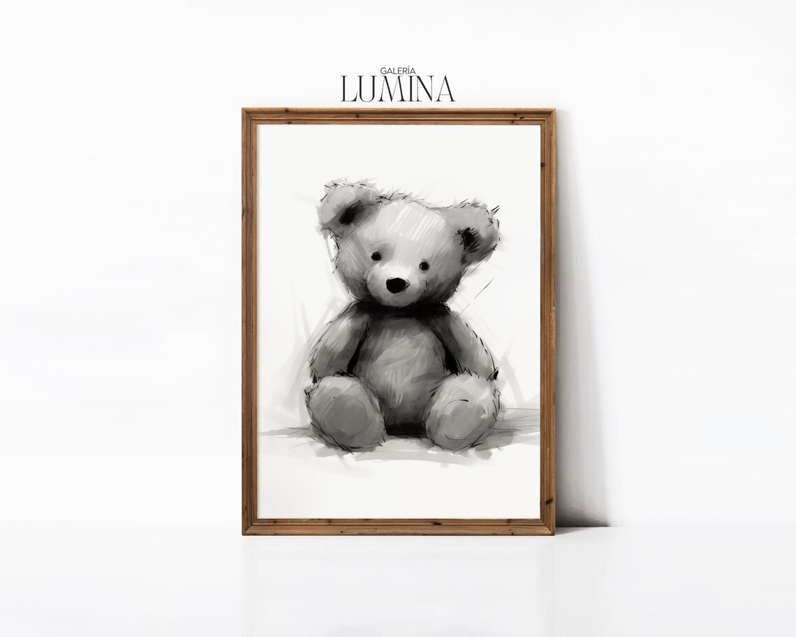 Vintage Teddy Bear Charcoal Sketch Nursery Wall Decor Poster - Image 3