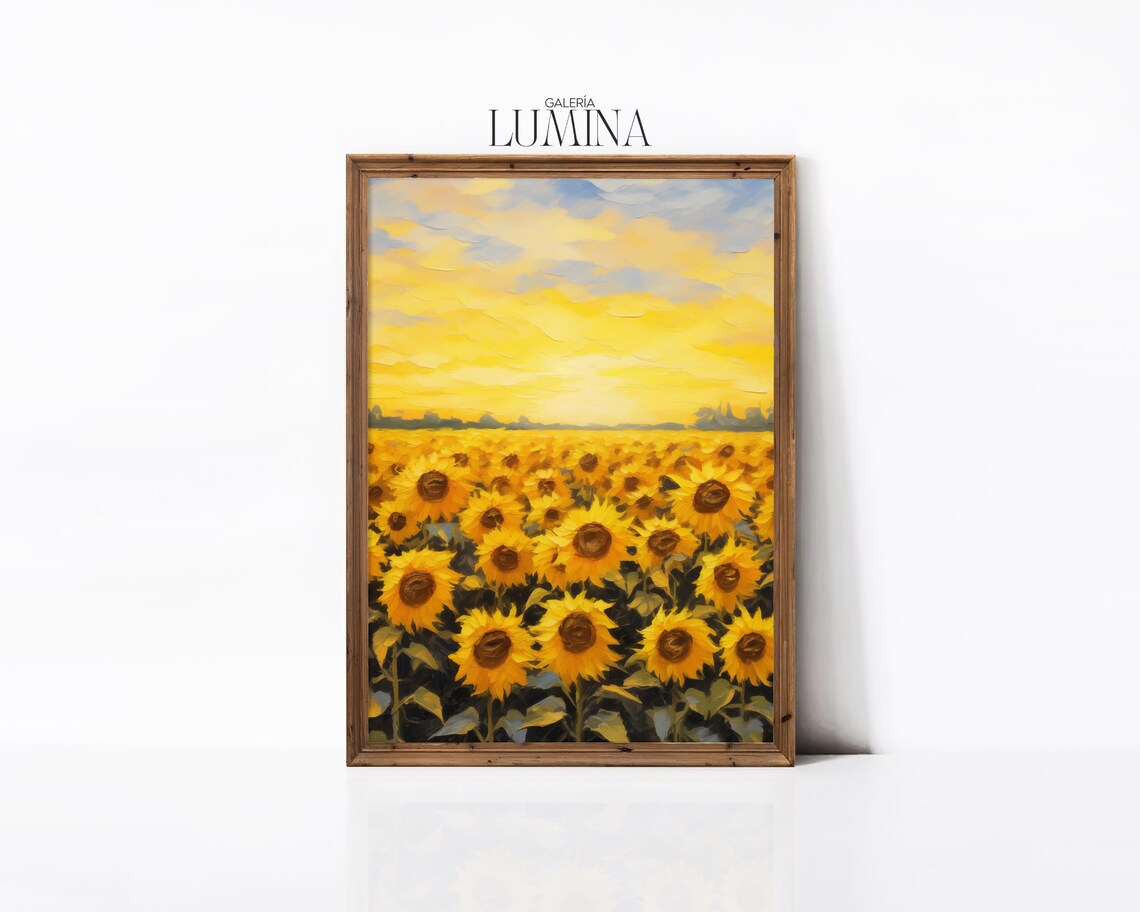 Sunflower Field Impressionist Sunset Summer Landscape Poster - Image 2