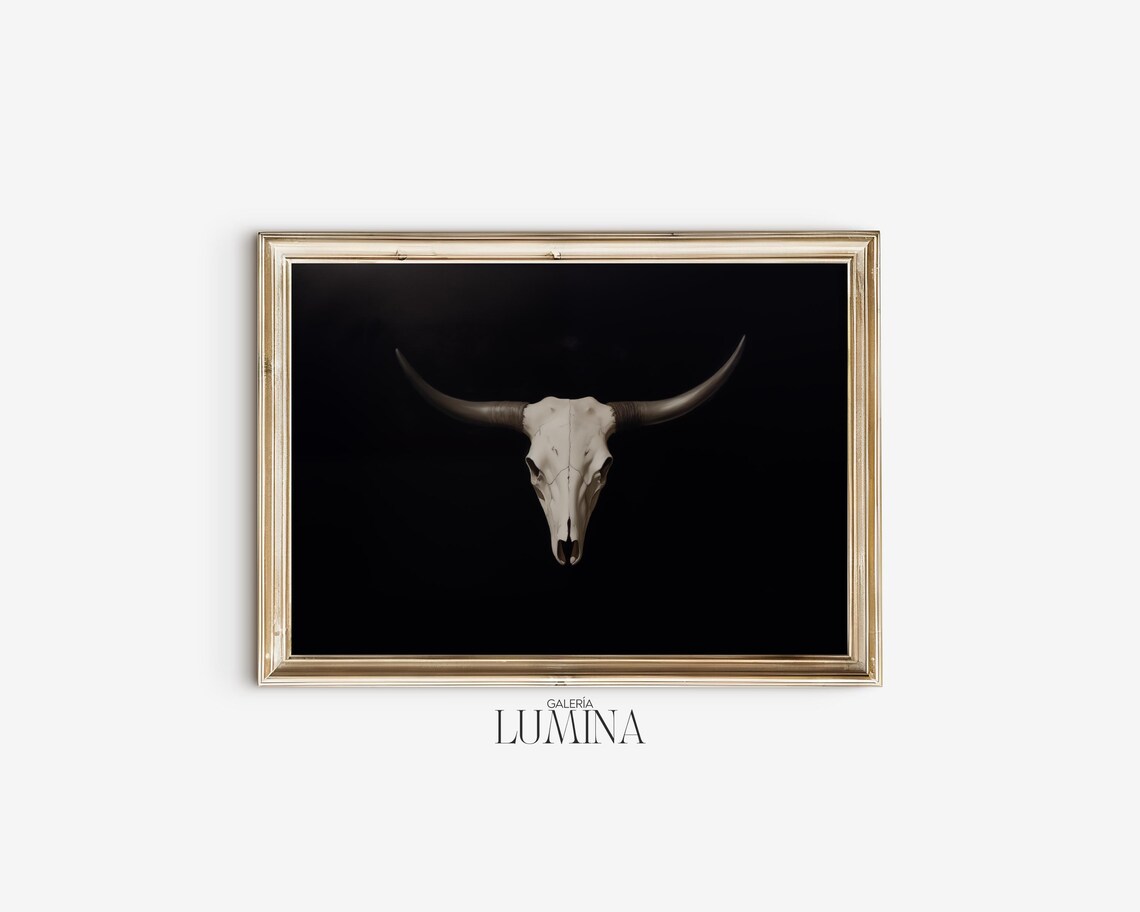 White Longhorn Skull Oil Painting, Western Art Print - Image 2