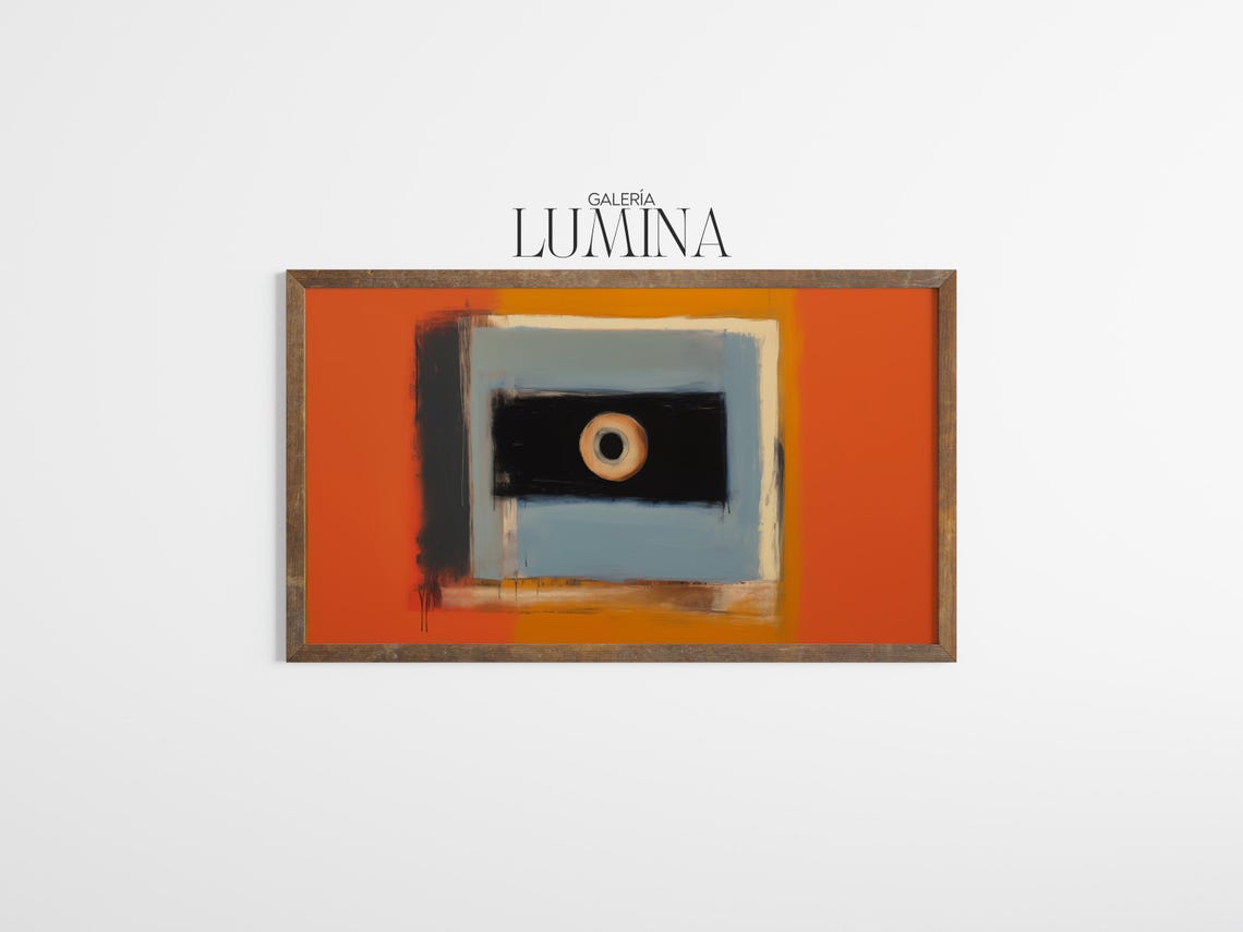Mid Century Abstract Eye Painting Contemporary Square Shape Painting Modern Blue Orange Bold Wall Art Art Frame Tv Art 808 - Image 3