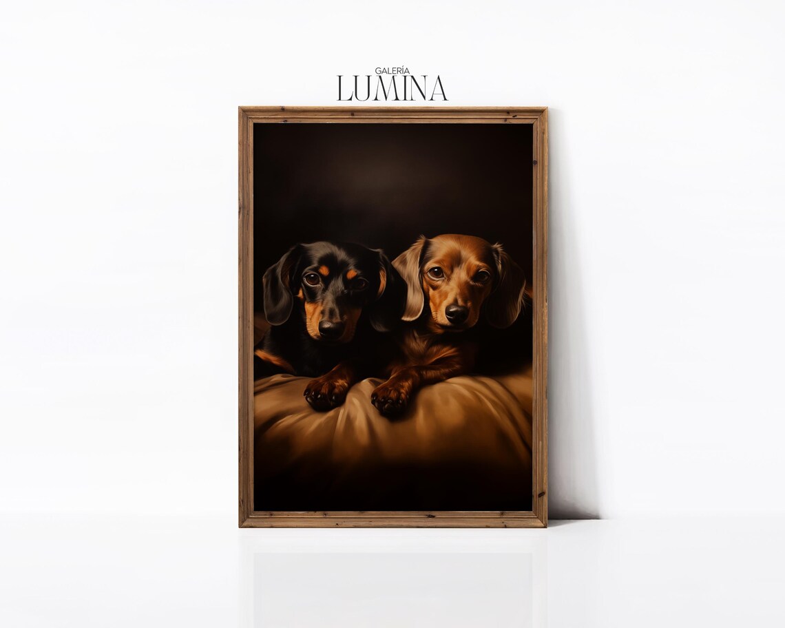 Dark Chiaroscuro Pair of Dachshunds Portrait Classic Dog Poster - Image 2