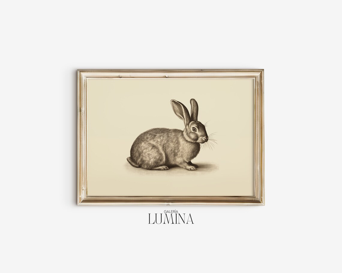 Gray Rabbit Sepia Tone Vintage Animal Sketch Nursery Decor Poster - Image 2