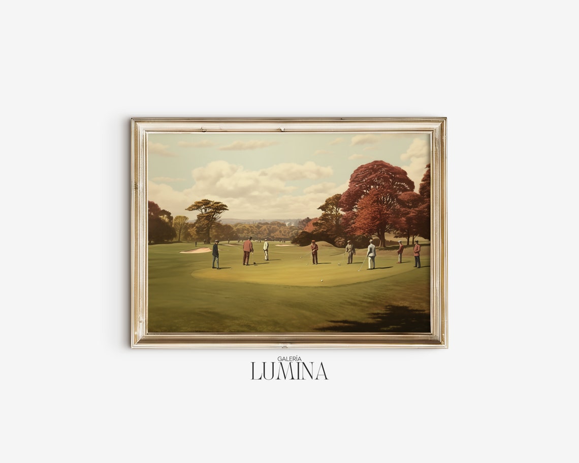 Vintage Gentlemen Playing Golf Painting Nature Landscape Print Golf Course Wall Art Golf Fan Gifts Art Frame Tv Art 147 - Image 2