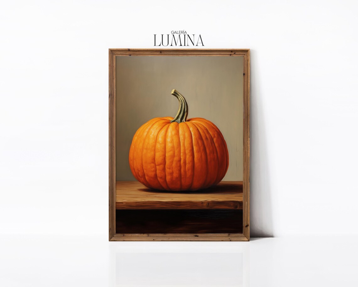 Single Orange Pumpkin on Wood Table Rustic Fall Still Life Poster - Image 3