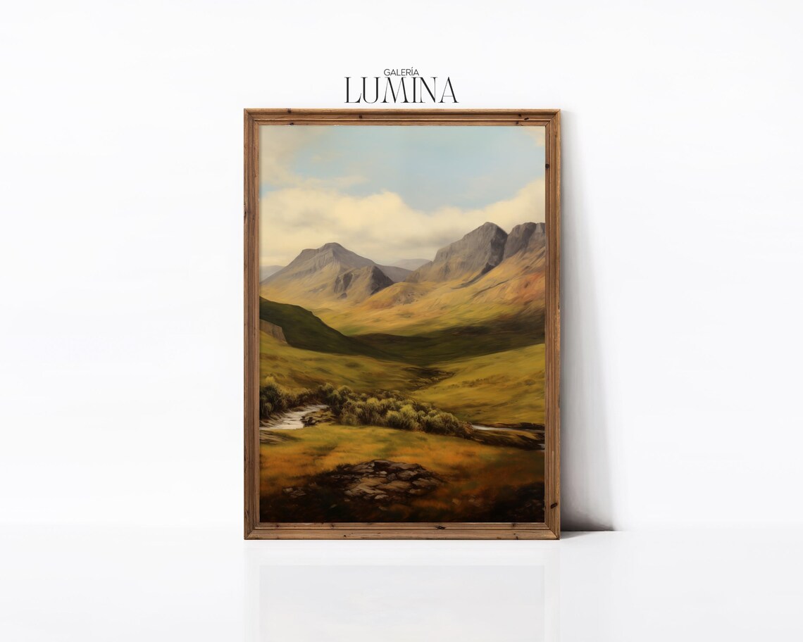 Serene Mountain Valley Landscape With Stream Oil Painting Poster - Image 2