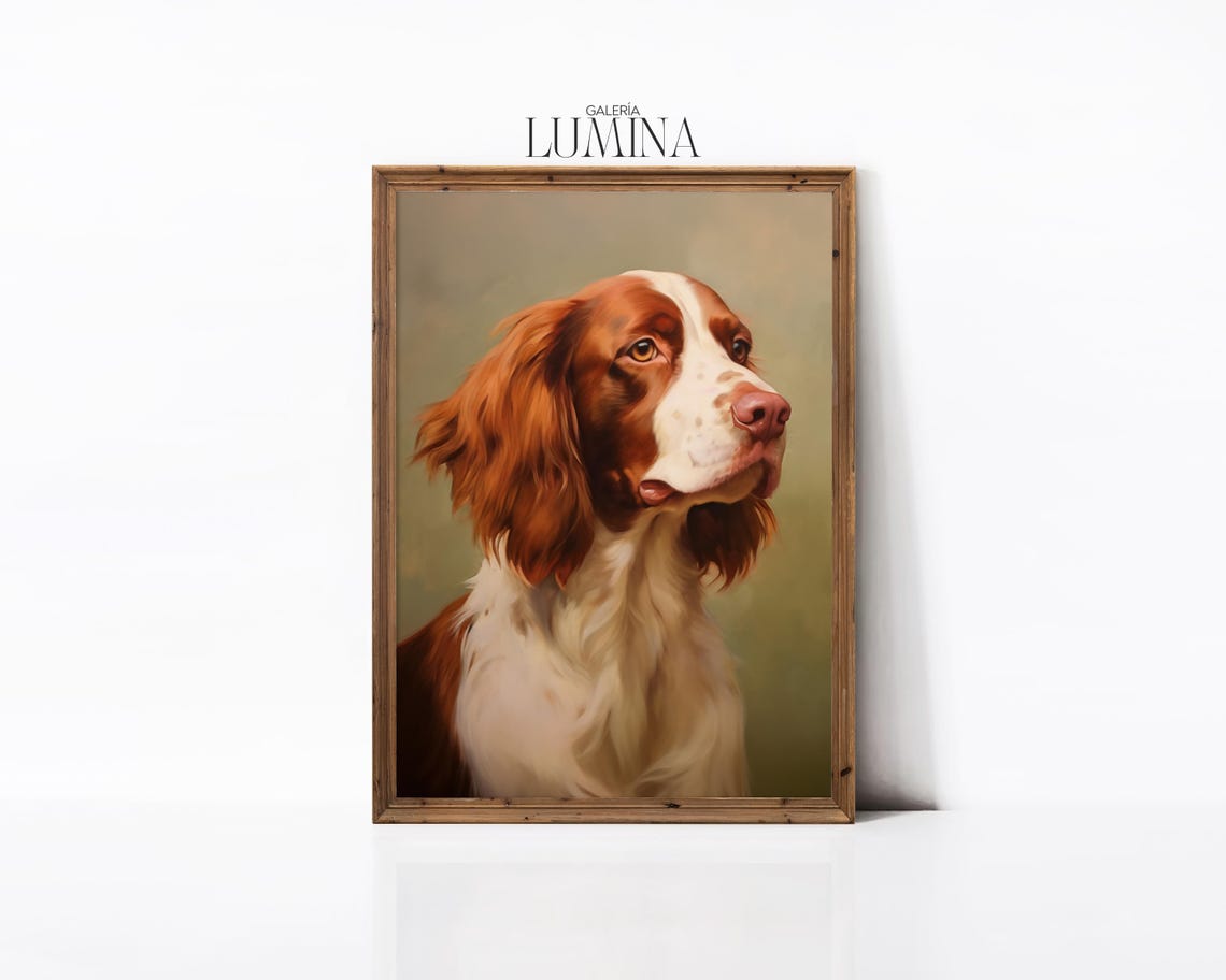 Brittany Spaniel Dog Portrait Painting Vintage English Dog Oil Painting Antique Animal Portrait Print Art Frame Tv Art 475 - Image 3