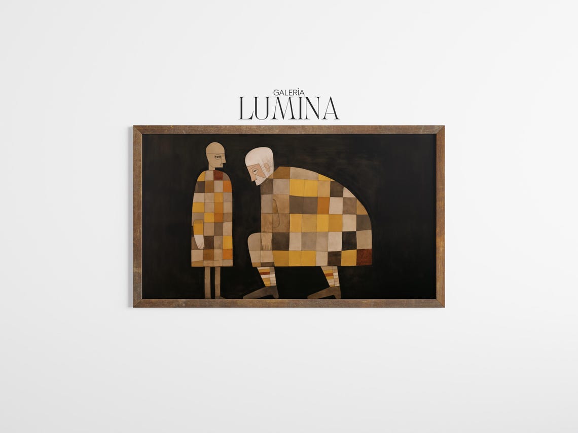 Father and Son Patchwork Figures Abstract Family Bond Art Poster - Image 3