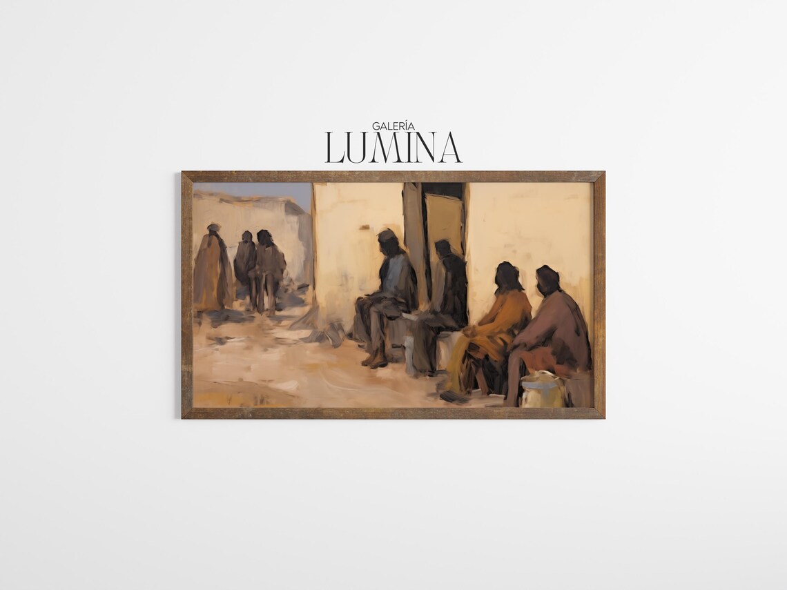 Rustic Desert Village People Adobe House Warm Earth Tones Poster - Image 3