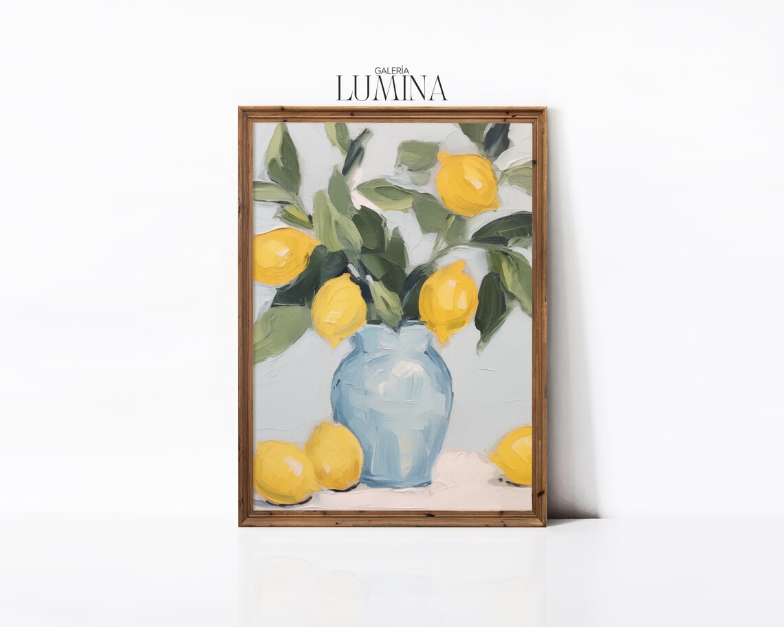 Impressionist Lemon Painting Kitchen Fruit Wall Art Yellow Lemon Still Life Print Modern Citrus Art Art Frame Tv Art 952 - Image 2