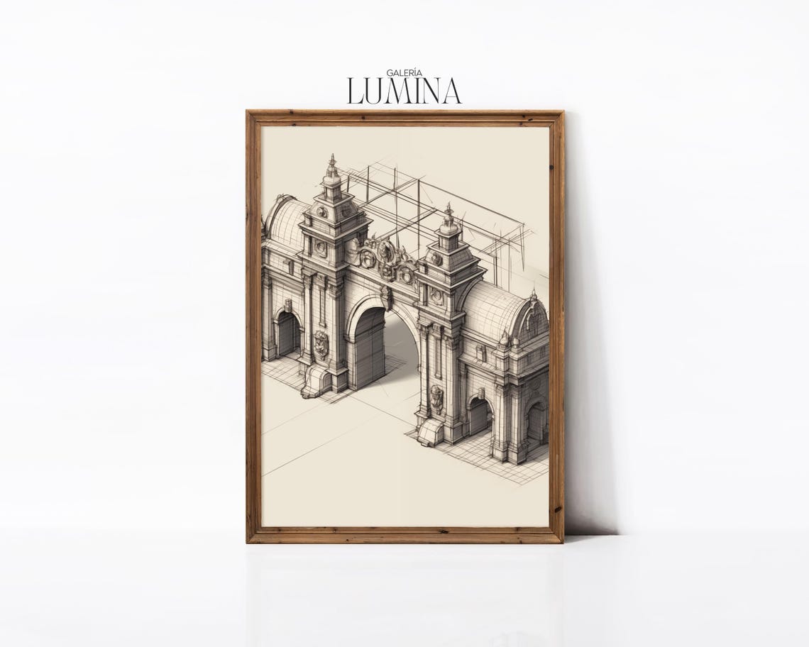 Victorian Stone Gateway Axonometric Architectural Drawing Poster - Image 2