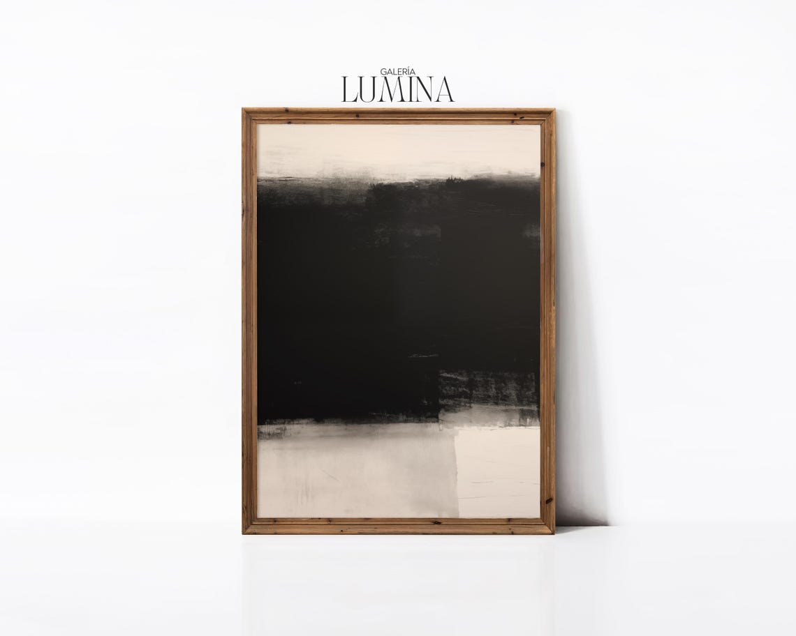 Large Black Monochrome Band Minimalist Abstract Ink Wash Poster - Image 2