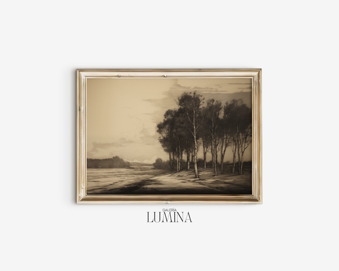 English Countryside And Trees Etching Moody Landscape Drawing Dark Scenery Wall Art Woodblock Print Art Frame Tv Art 166 - Image 2