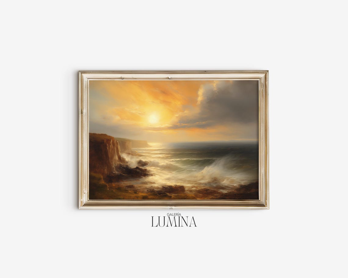 Dramatic Coastal Sunrise Over Rocky Ocean Cliffs Seascape Poster - Image 2