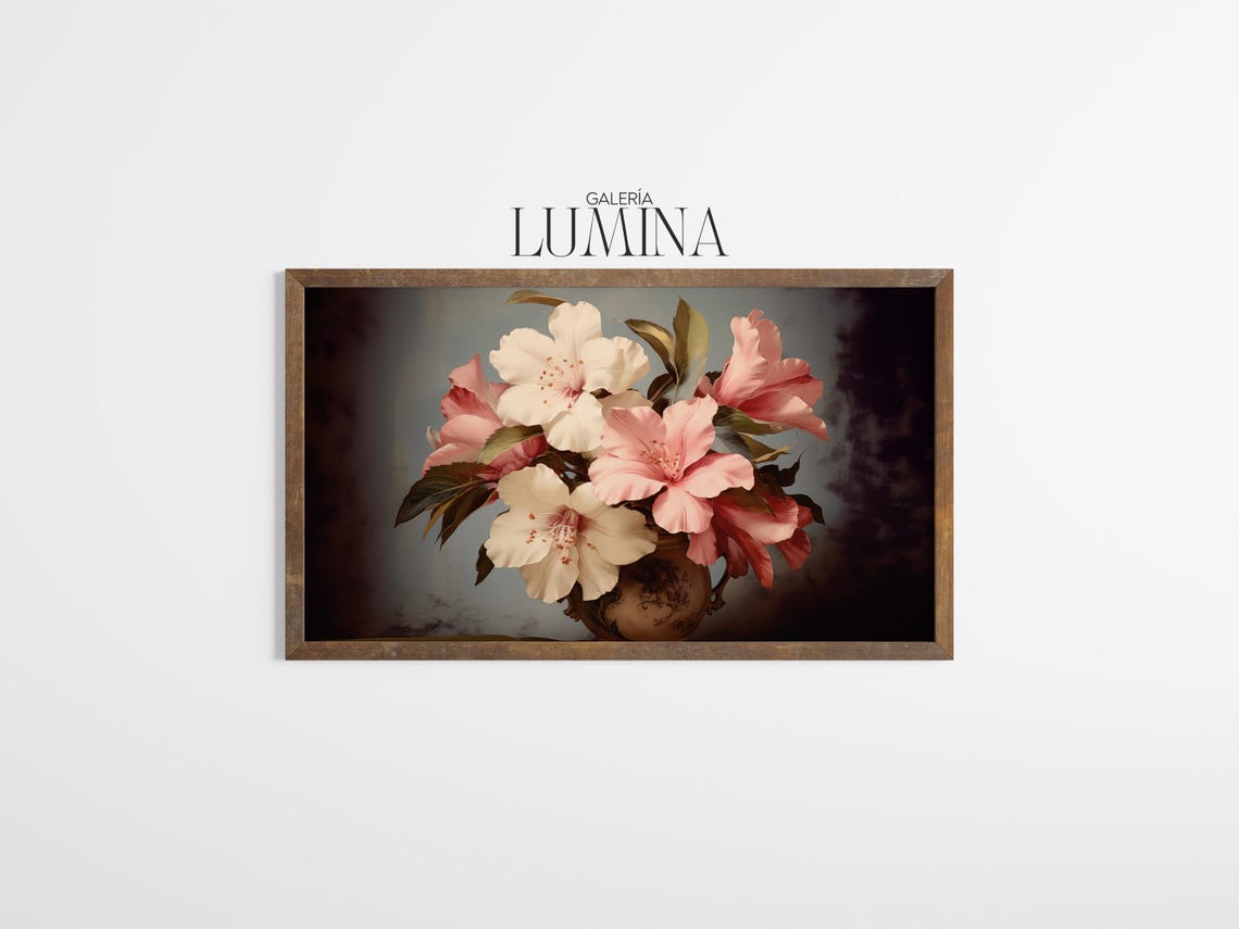 Pink and White Azaleas Vase Vintage Floral Still Life Poster - Image 3