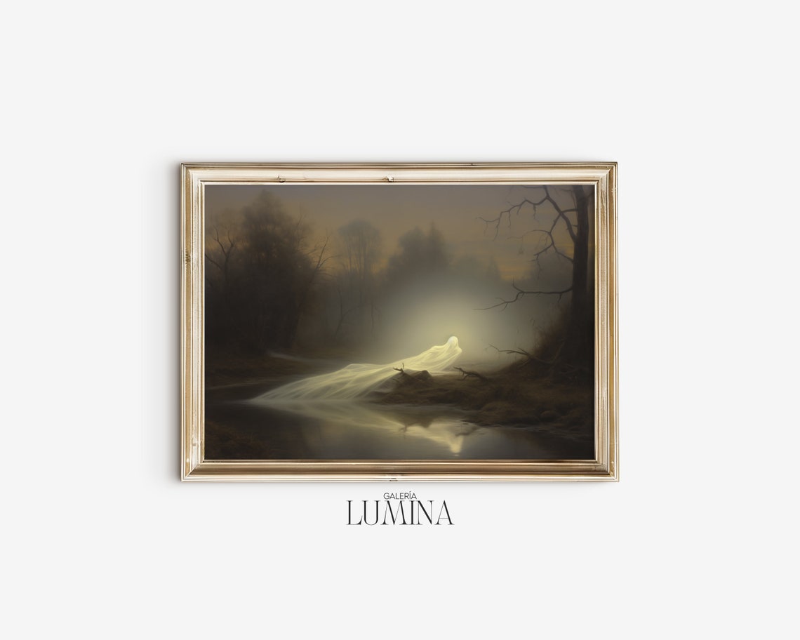 Fairy In Dark Forest Original Oil Painting Antique Landscape Painting Fantasy Gothic Fairycore Print Art Frame Tv Art 281 - Image 2