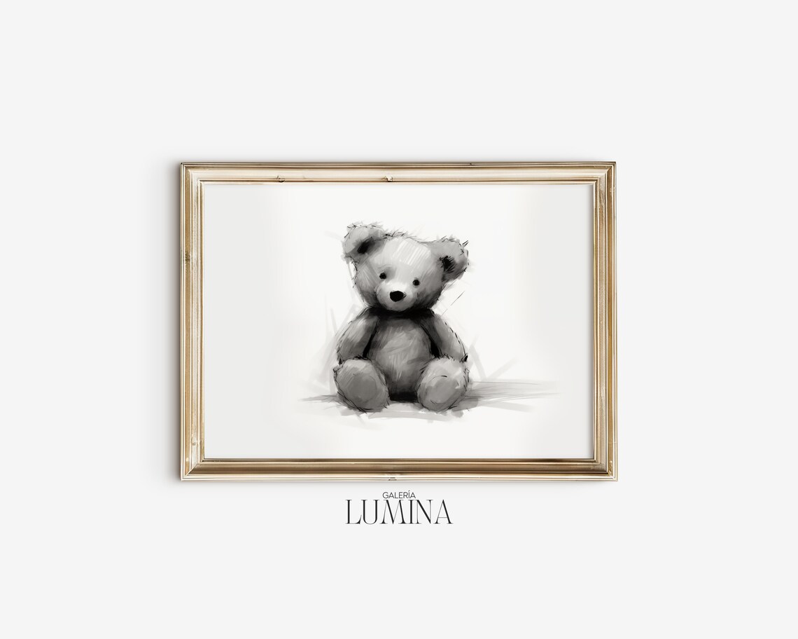 Vintage Teddy Bear Charcoal Sketch Nursery Wall Decor Poster - Image 2