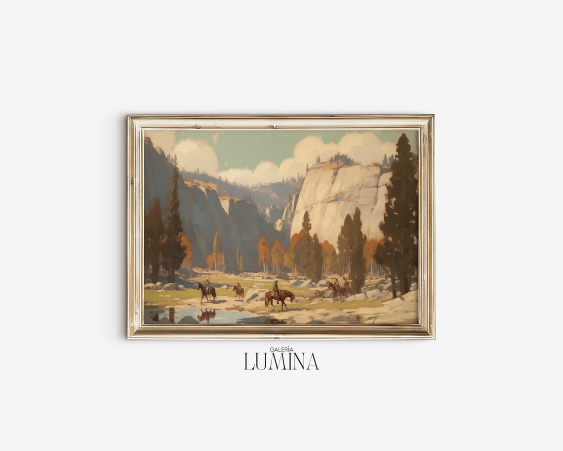 Western Cowboy Painting Southwest Landscape Wall Art Antique Oil Painting Mid Century Wall Decor Art Frame Tv Art 144 - Image 2