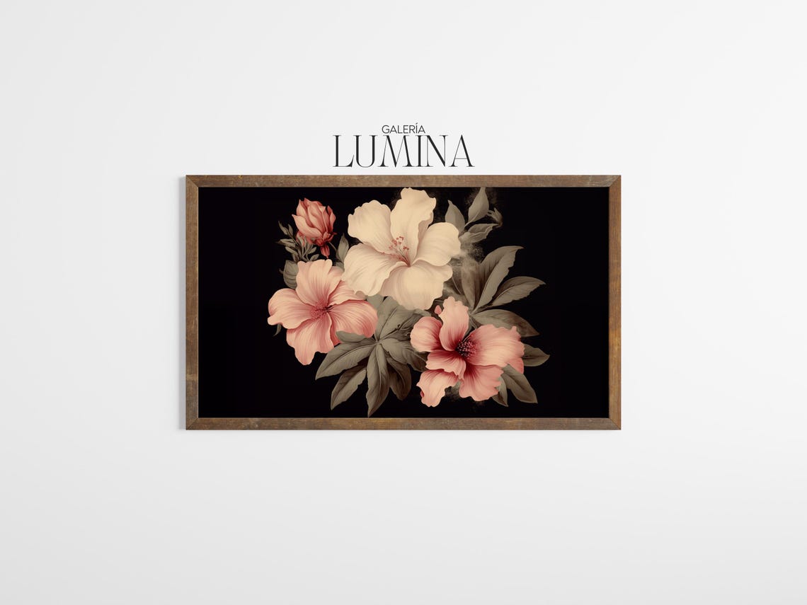 Hibiscus Flowers on Black Vintage Botanical Floral Wall Poster - Image 3